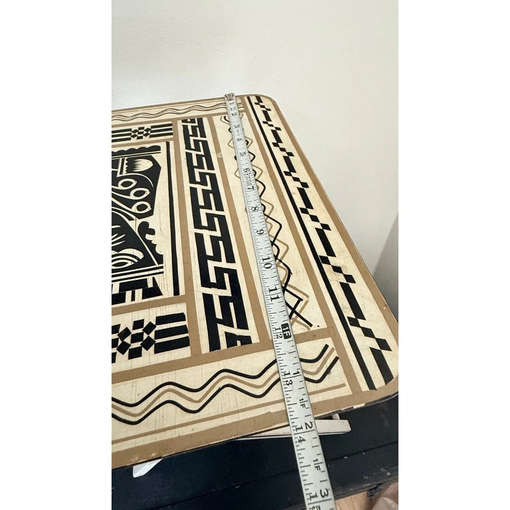 Vintage Polynesian Folding TV Tray Set Storage Stand MCM Folk Colonial Maori Art